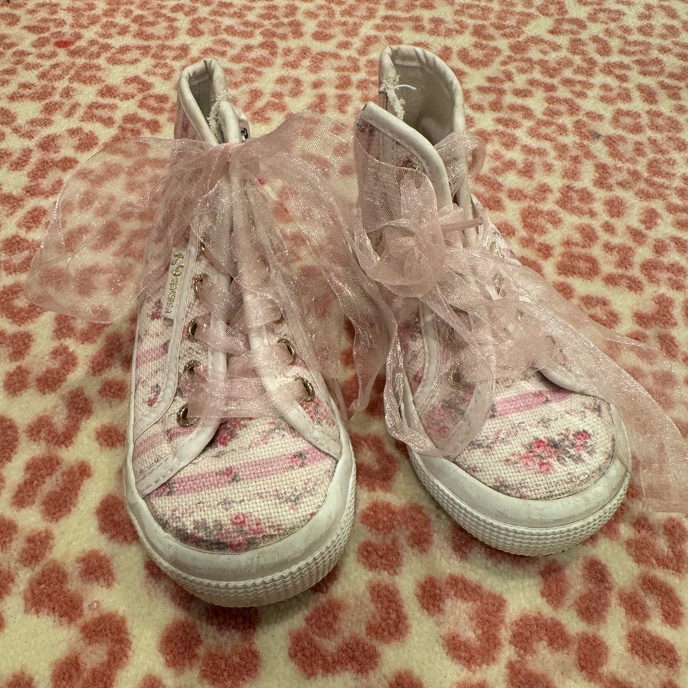 Superga Pink Floral Kids Sneakers